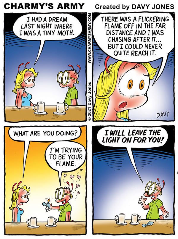 Turtle expresses his love towards Frenchy in today's touching comic strip from Charmy's Army by Cartoonist Davy Jones.